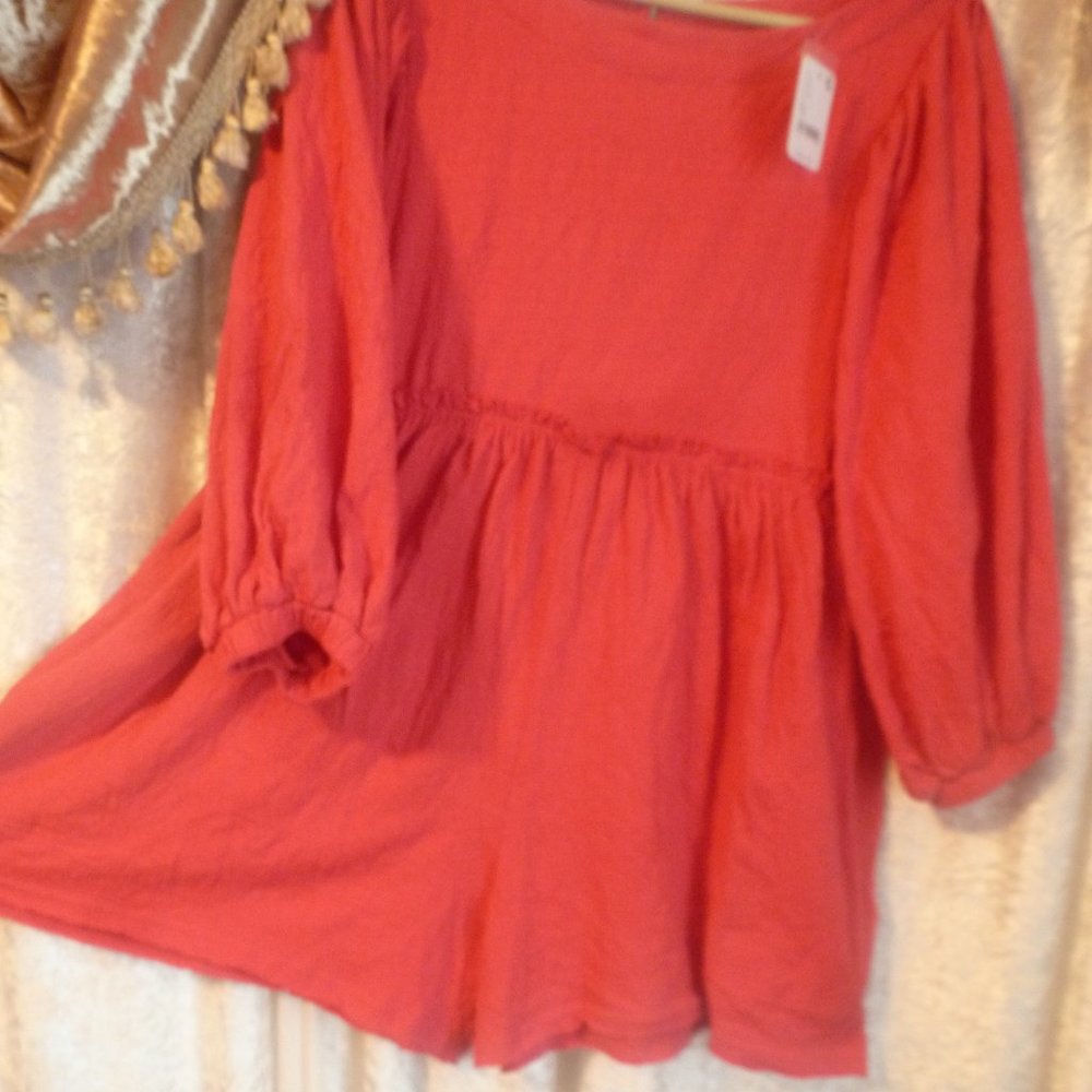 - Sale - Free People Sexy Wide Romper w/ long  Ballons puff sleeves NEW Ru…